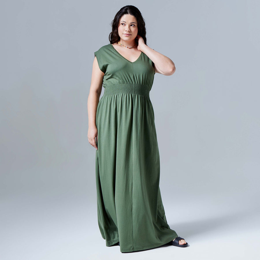 Vestido Gola V Longo Plus - Verde Figo