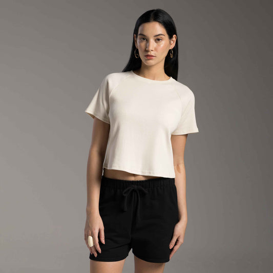 Tech T-Shirt Ribana Anti Odor Cropped Feminina - Off Vanilla