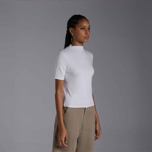 Tech T-Shirt Modal Gola Alta Feminina - Branco