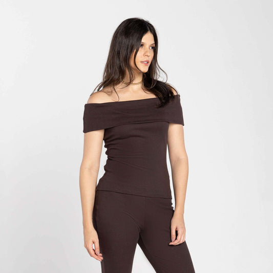 Blusa Ombro A Ombro Ribana Tech Anti odor - Marrom