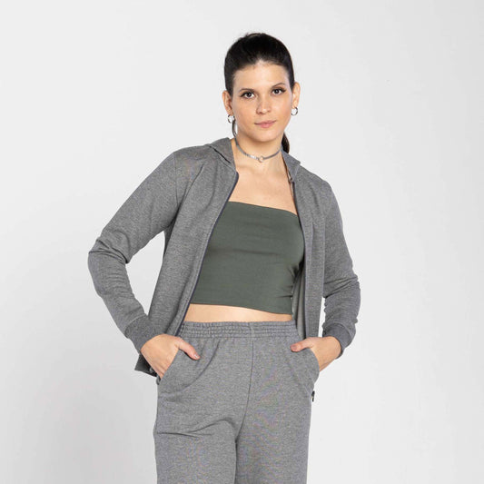 Jaqueta Tech Impermeável Moletom Feminina - Mescla Escuro
