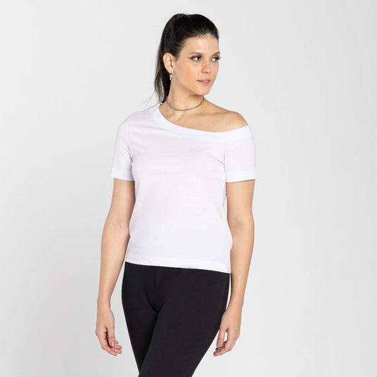 Tech T-Shirt Impermeável Ombro Único Feminina - Branco