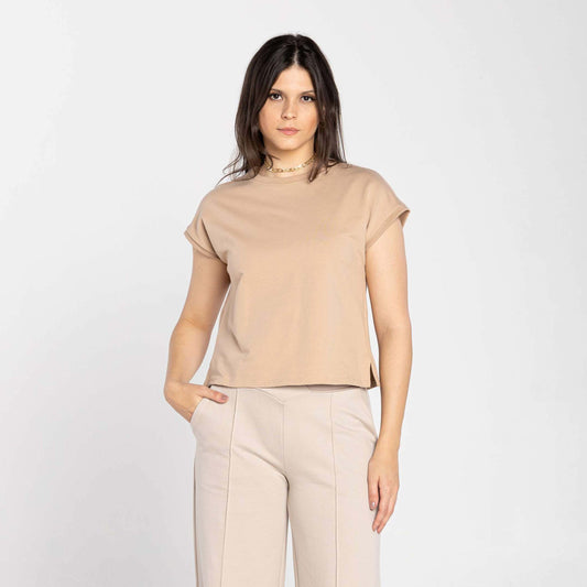 Tech T-Shirt Boxy Comfort Impermeável Feminina - Bege Camel