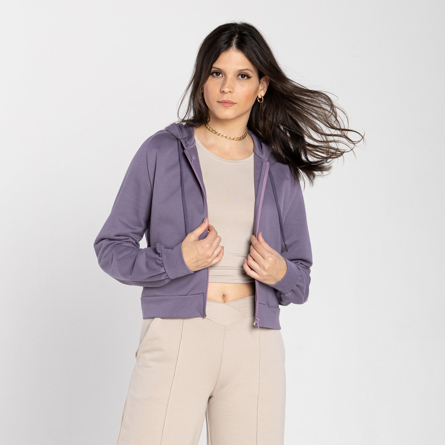 Jaqueta Cropped Tech Impermeável Flanelada - Mirtilo