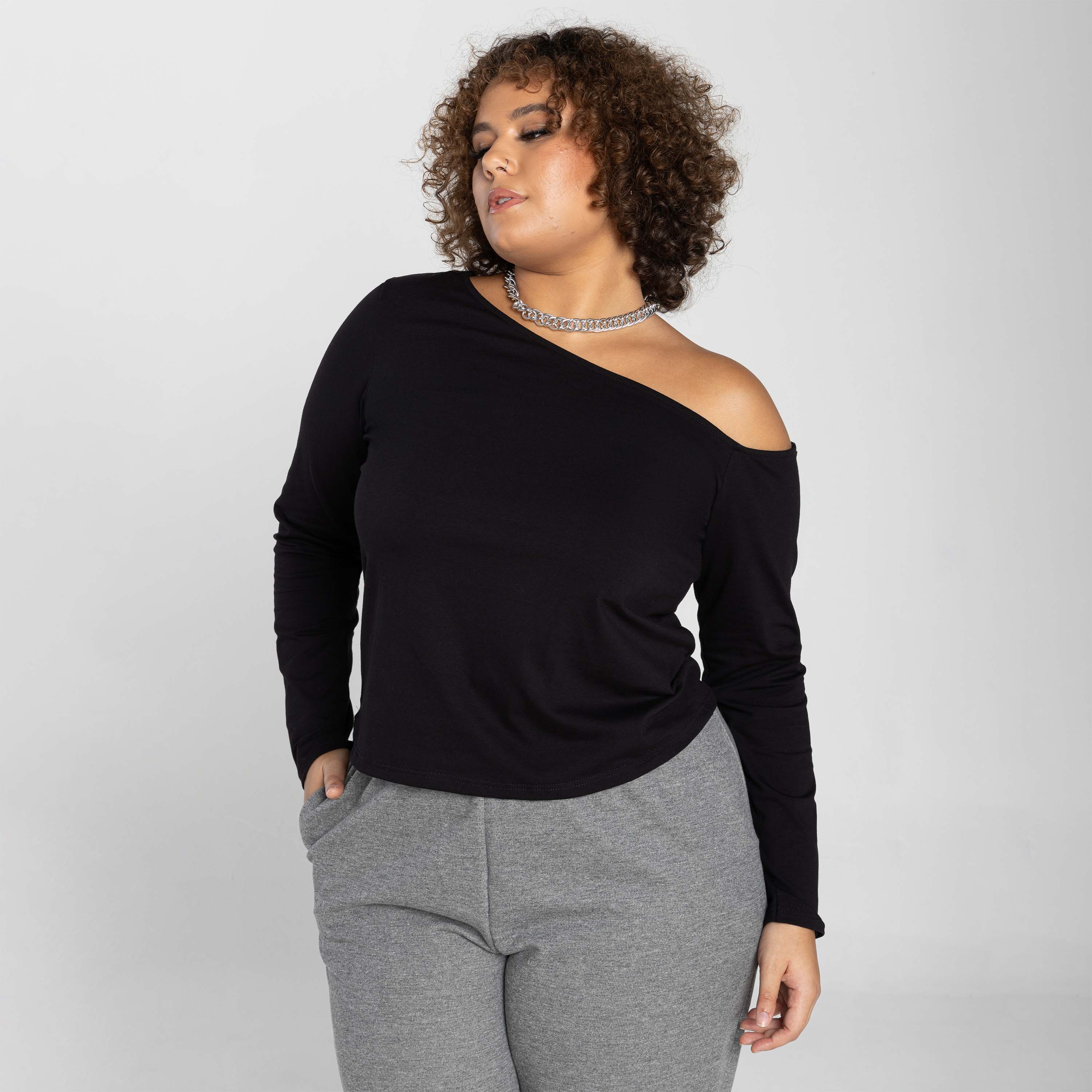Blusa Tech Anti Odor Ombro Único Plus - Preto