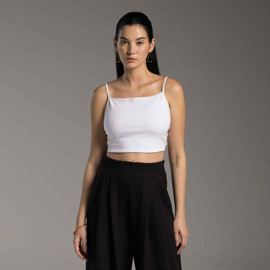 Top Cropped Tech Comfort Anti Odor Decote Reto Feminino - Branco