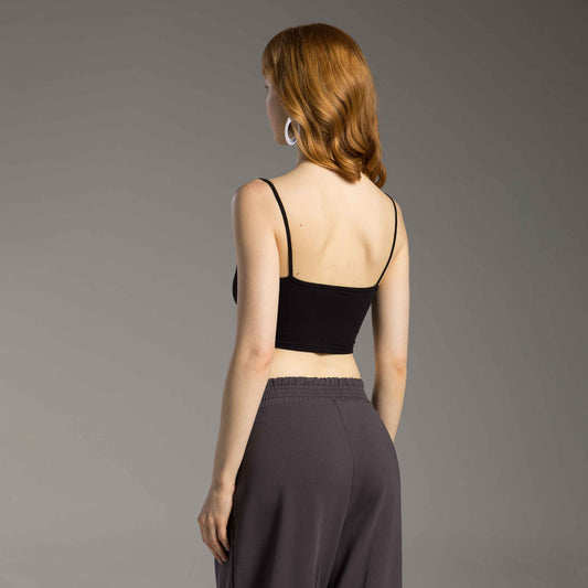 Top Cropped Tech Comfort Anti Odor Decote Reto Feminino - Preto