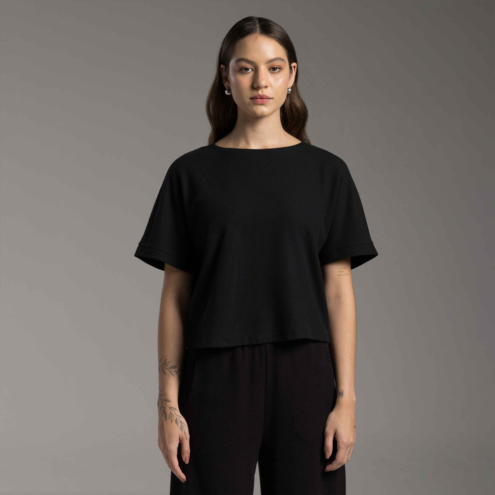 Blusa Tech Cropped Waffle Anti Odor Feminina - Preto