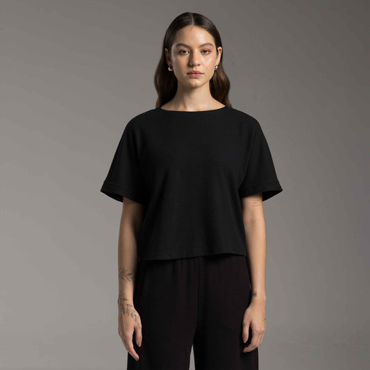 Blusa Tech Cropped Waffle Anti Odor Feminina - Preto