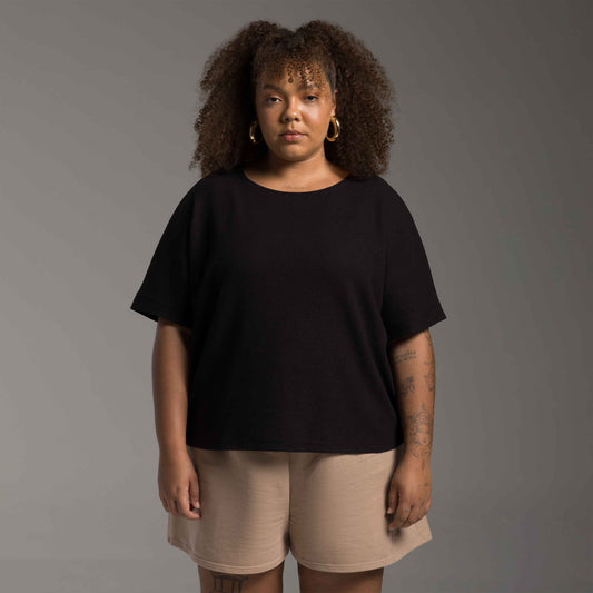 Blusa Tech Cropped Waffle Anti Odor Plus Feminina - Preto