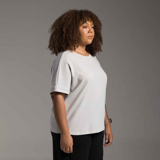 Blusa Tech Cropped Waffle Anti Odor Plus Feminina - Cinza  Granizo