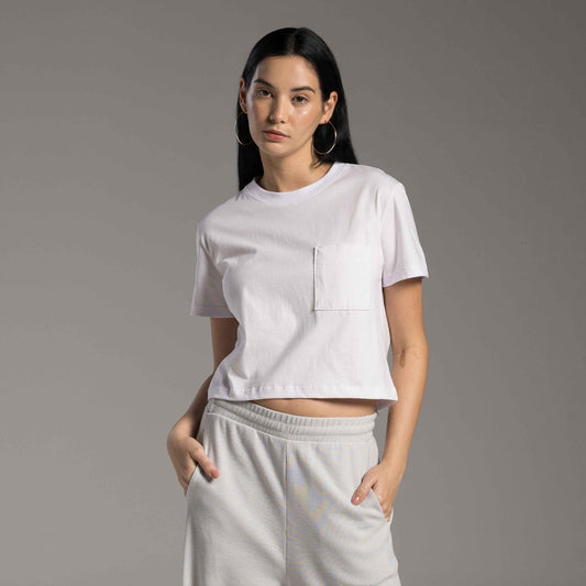 Tech T-Shirt Cropped Impermeável Bolso Feminina - Branco