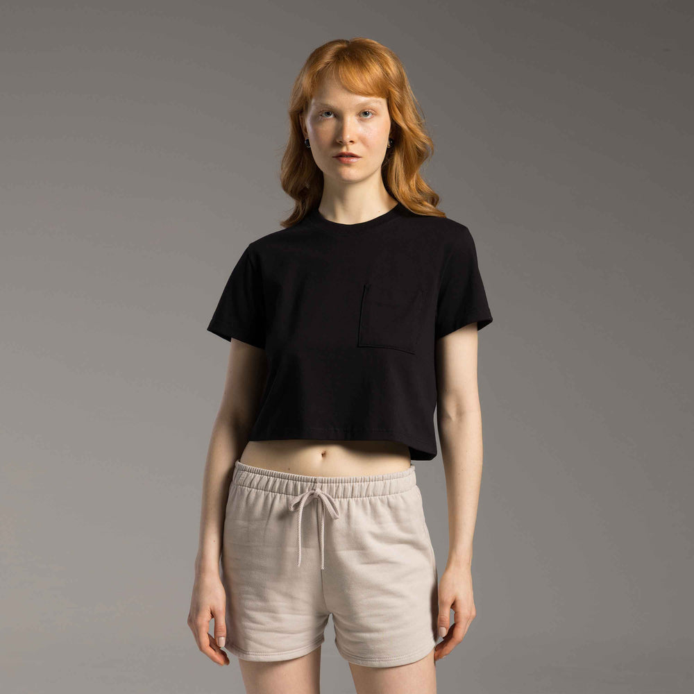 Tech T-Shirt Cropped Impermeável Bolso Feminina - Preto