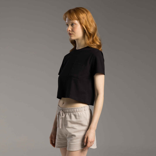 Tech T-Shirt Cropped Impermeável Bolso Feminina - Preto
