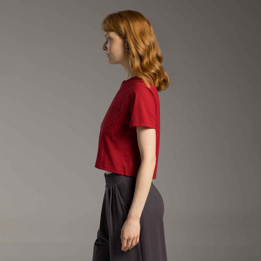 Tech T-Shirt Cropped Impermeável Bolso Feminina - Vermelho Hibisco