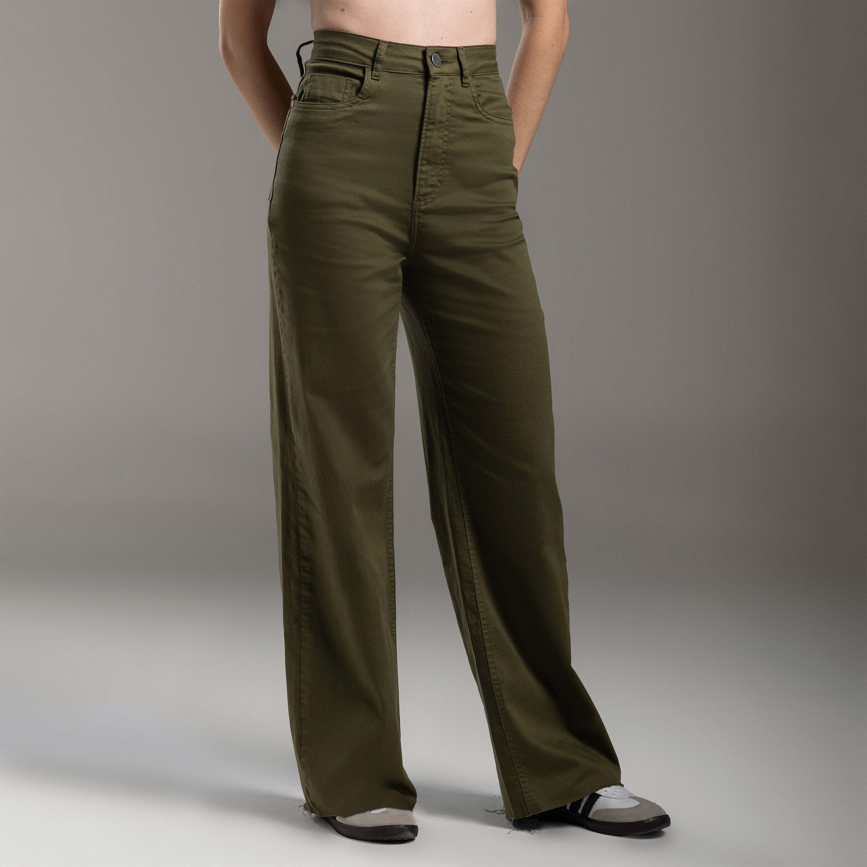 Calça Wide Tech Flex Feminina - Verde Carvalho