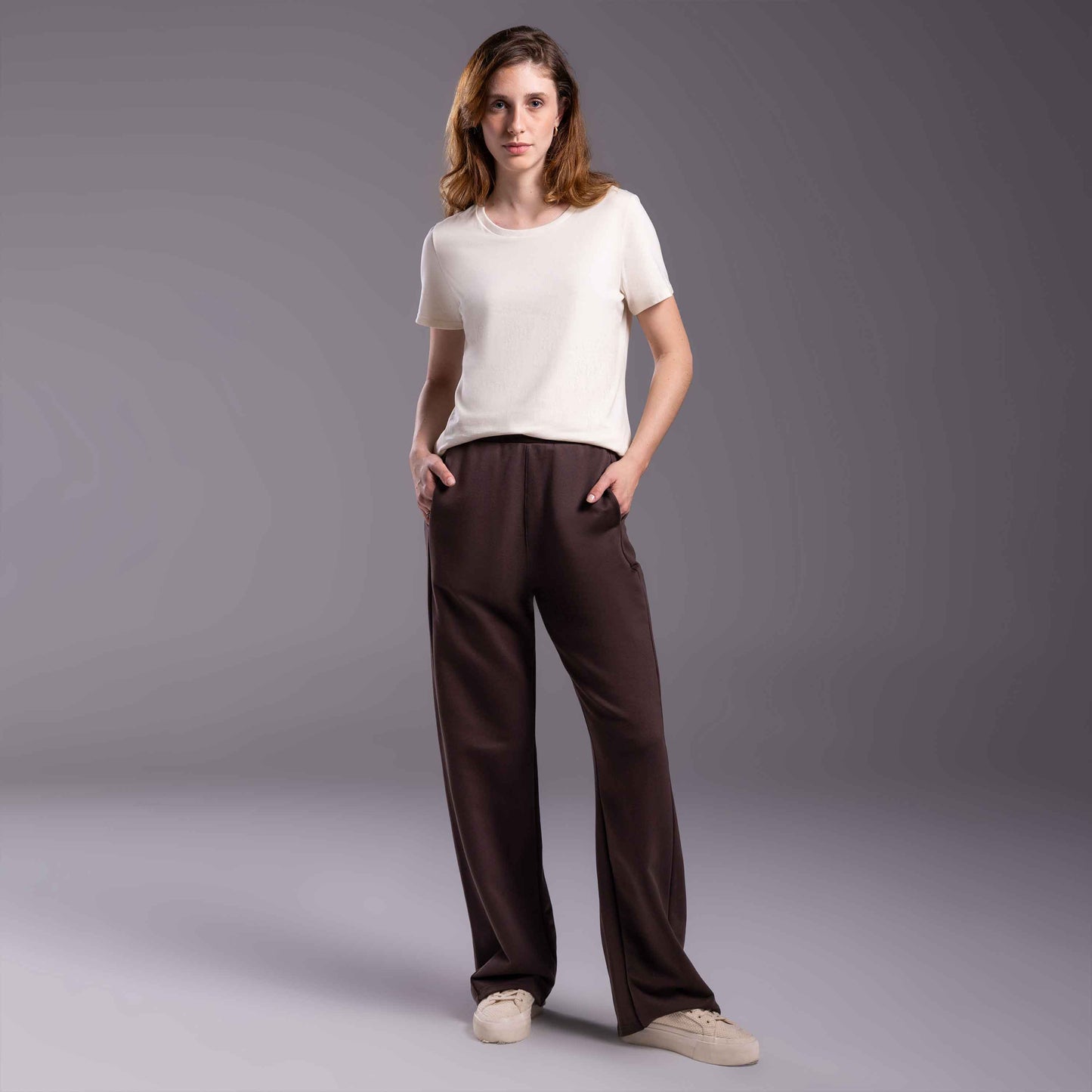 Calça Reta Moletom Tech NoLiquid Feminina - Marrom