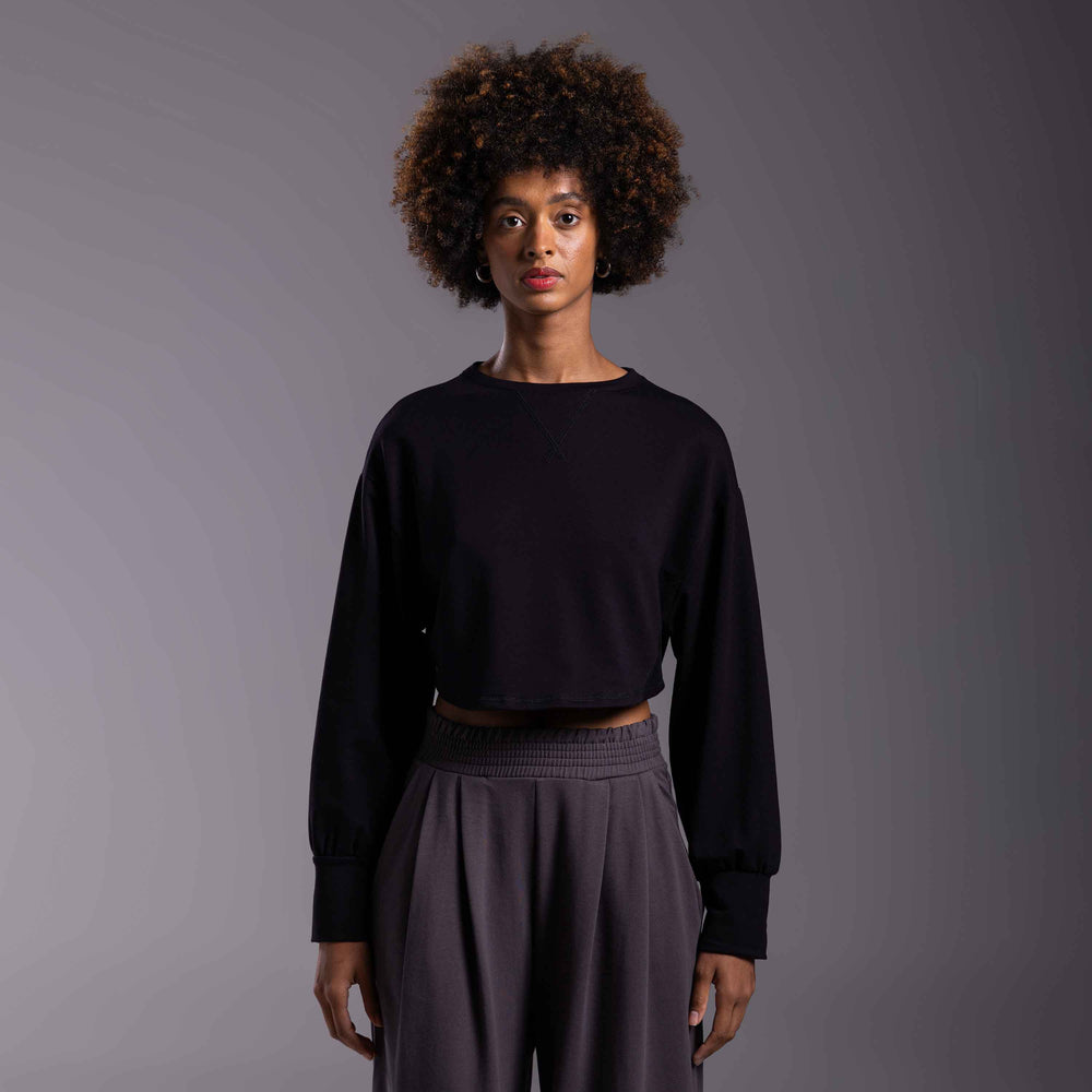 Blusão Cropped Moletom Stretch Tech NoLiquid Feminino - Preto