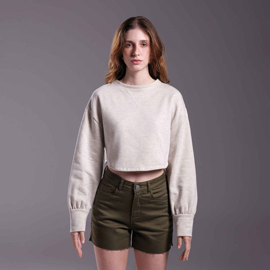 Blusão Cropped Moletom Stretch Tech NoLiquid Feminino - Vanilla Mescla