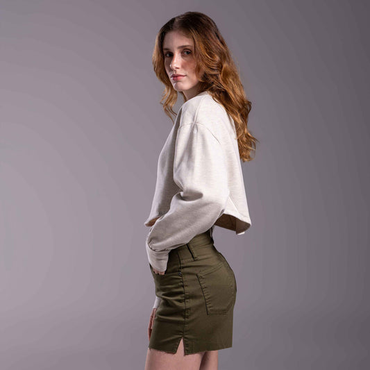 Blusão Cropped Moletom Stretch Tech NoLiquid Feminino - Vanilla Mescla