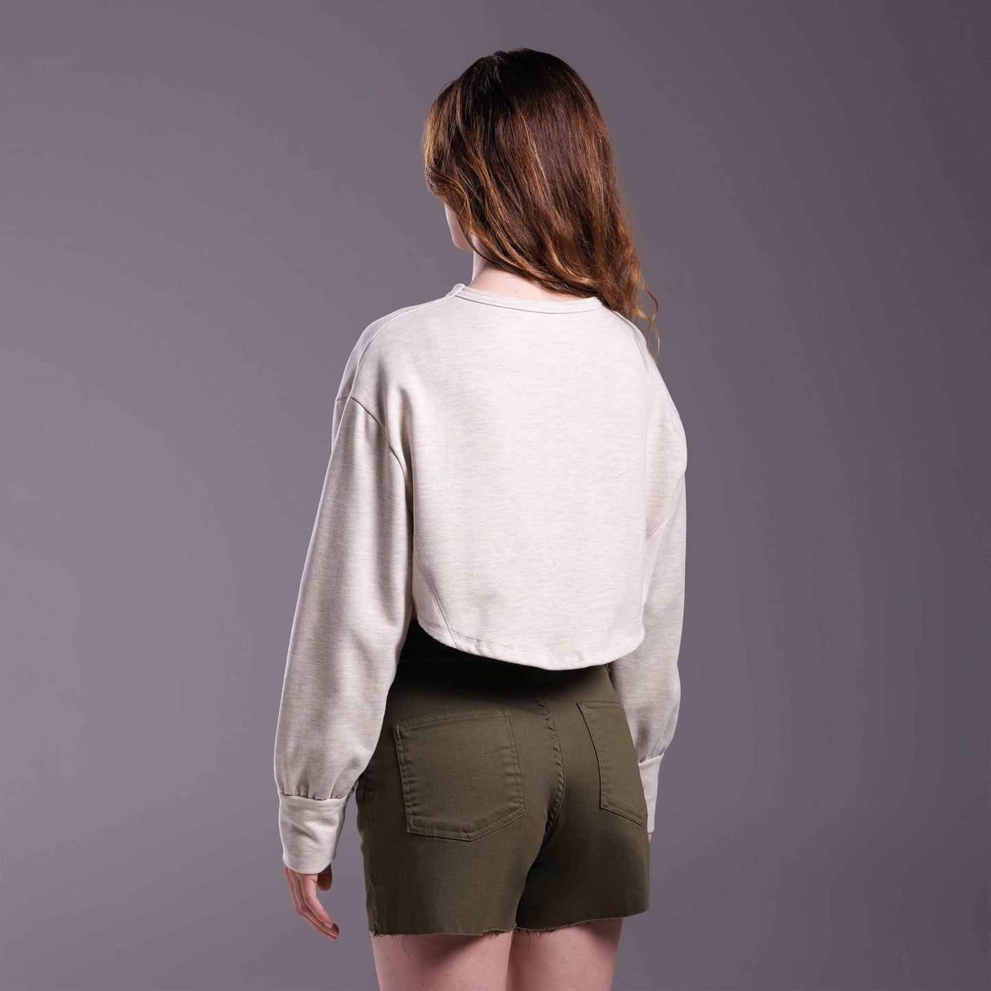 Blusão Cropped Moletom Stretch Tech NoLiquid Feminino - Vanilla Mescla