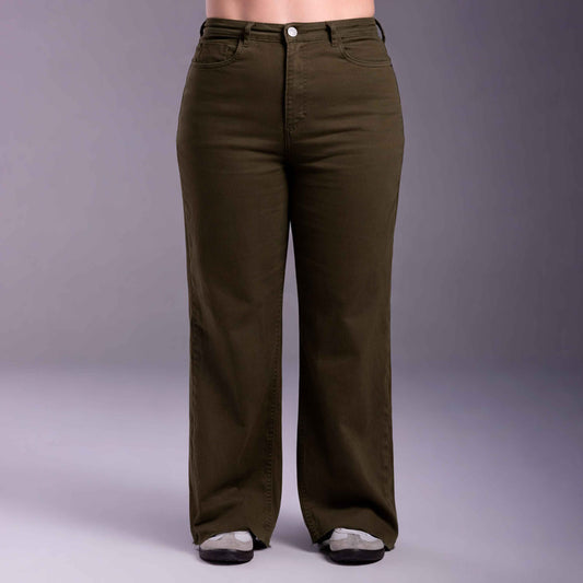 Calça Wide Tech Flex Feminina Plus Size - Verde Orvalho