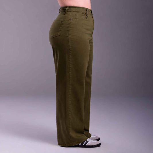 Calça Wide Tech Flex Feminina Plus Size - Verde Orvalho