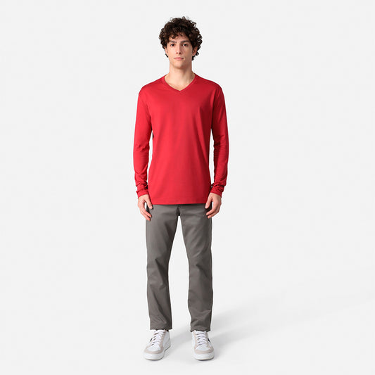 Camiseta Pima Gola V Manga Longa Masculina | Life Collection - Marsala