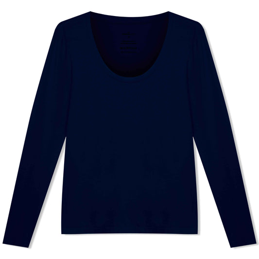 Camiseta Modal Gola U Manga Longa Feminina | Travel Collection - Azul Marinho