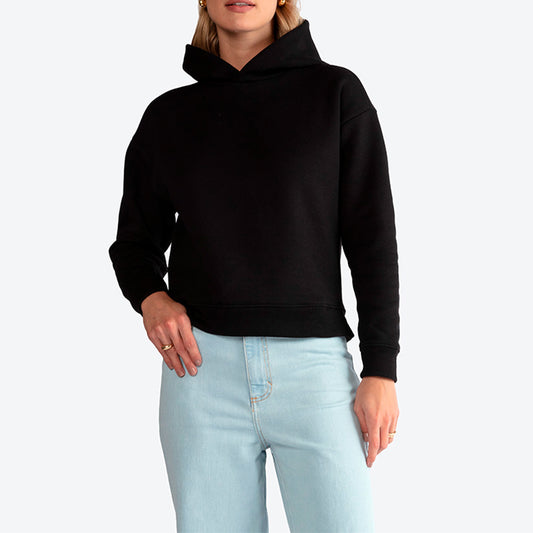 Blusão Moletom Flanelado Capuz Feminino - Preto