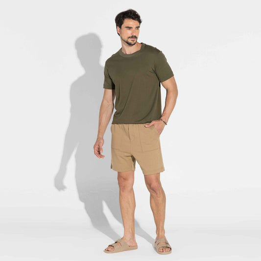 Bermuda Blend Linho Masculina - Bege Pastel