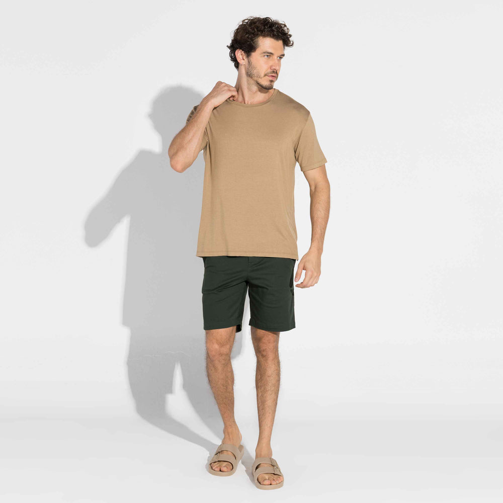 Camiseta Malha Linho Masculina - Bege Pastel