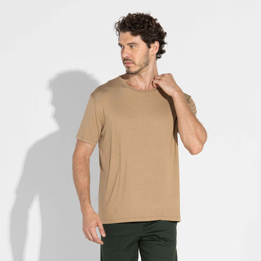 Camiseta Malha Linho Masculina - Bege Pastel