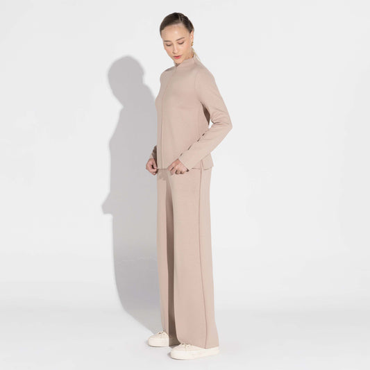 Blusa Dense Viscose Manga Longa Feminina - Bege Amêndoa