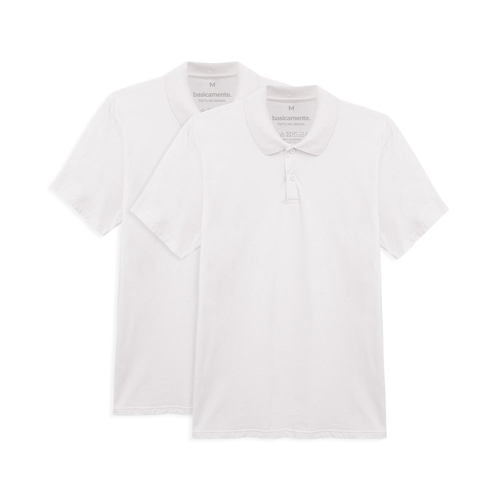 Kit 2 Camisas Polo Masculina - Branco