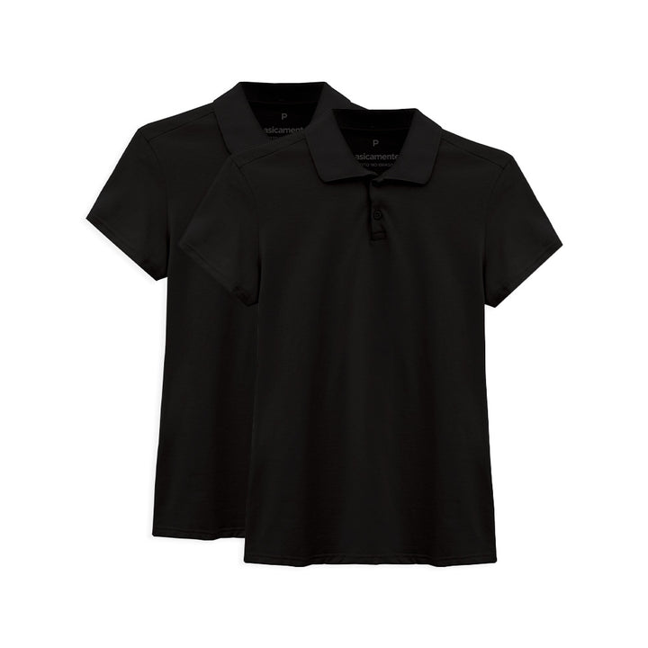 Kit 2 Camisas Polo Feminina - Preto