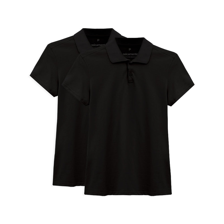 Kit 2 Camisas Polo Feminina - Preto