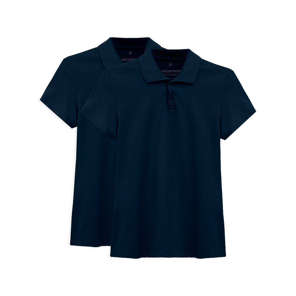 Kit 2 Camisas Polo Feminina - Azul Marinho