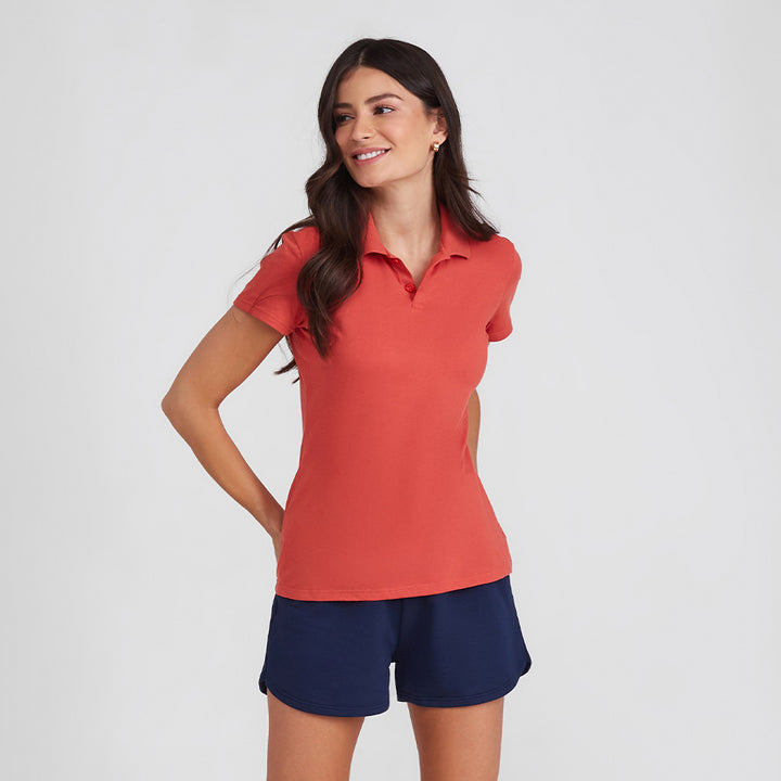 Camisa Polo Feminina - Laranja Coral