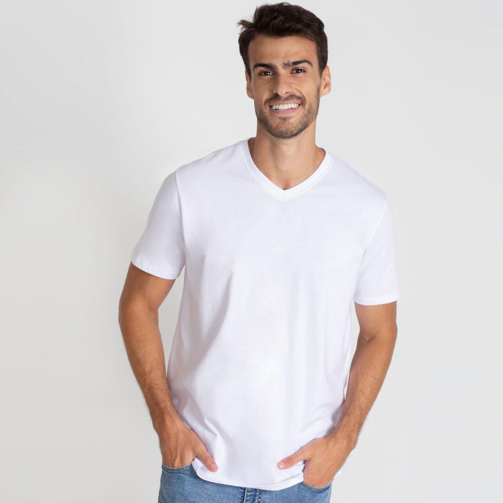 Camiseta Algodão Premium Gola V Masculino - Branco