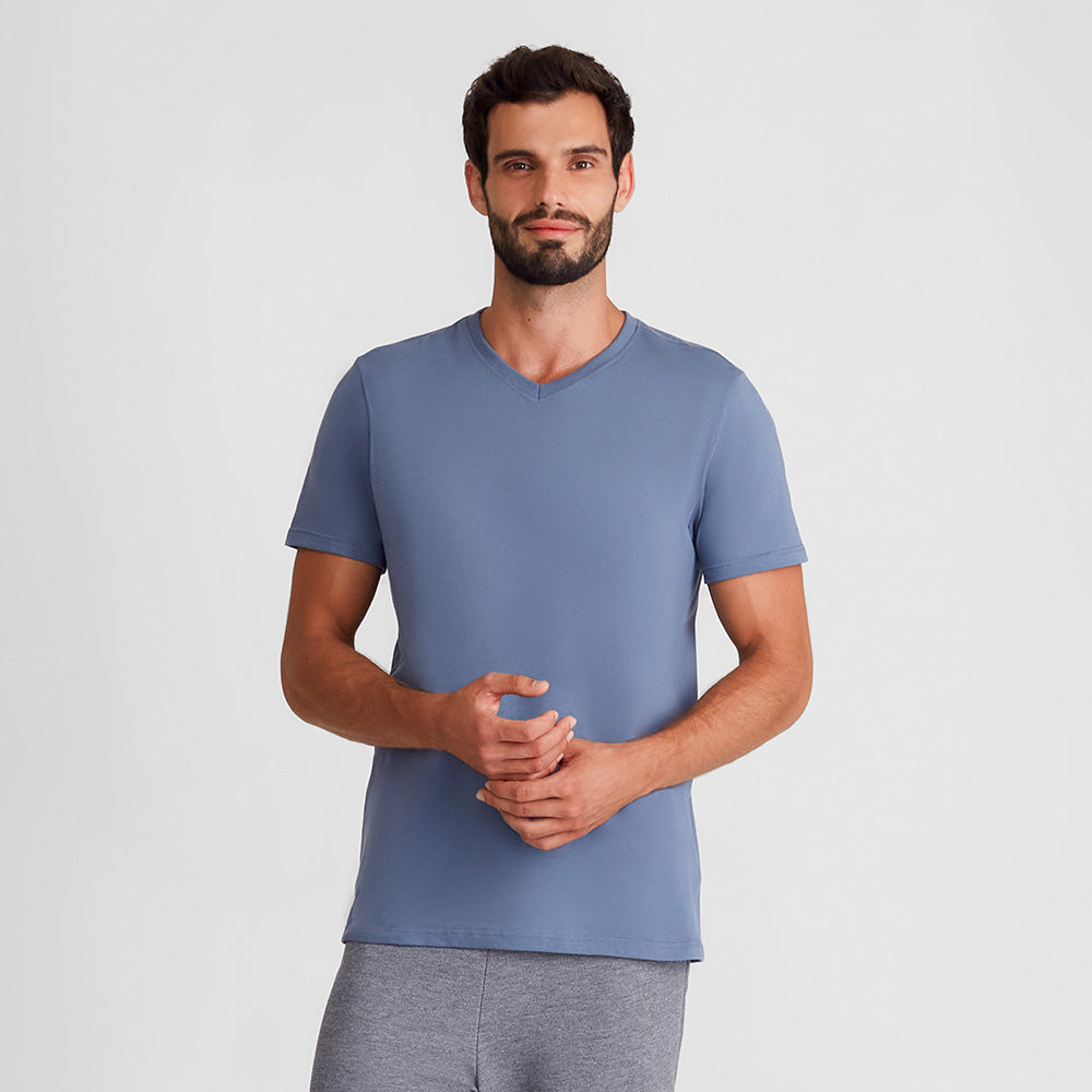 Camiseta Básica Gola V Masculina - Azul Cobalto