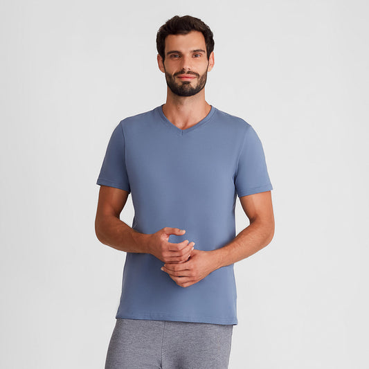 Camiseta Básica Gola V Masculina - Azul Cobalto