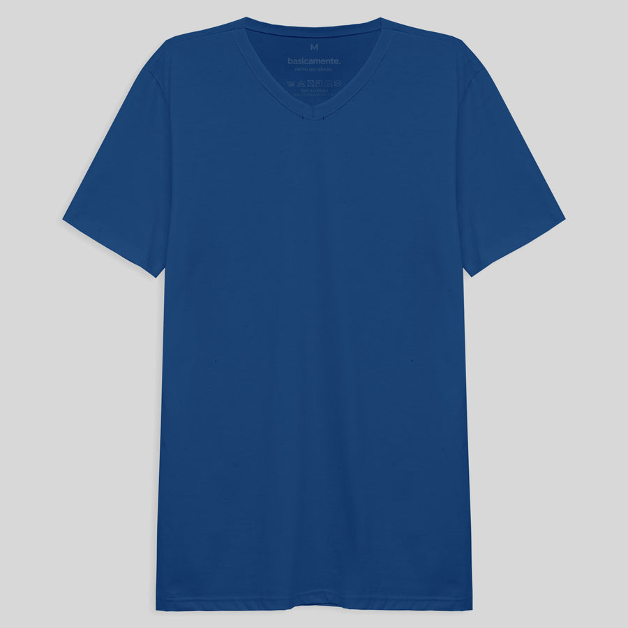 Camiseta Básica Gola V Masculina - Azul
