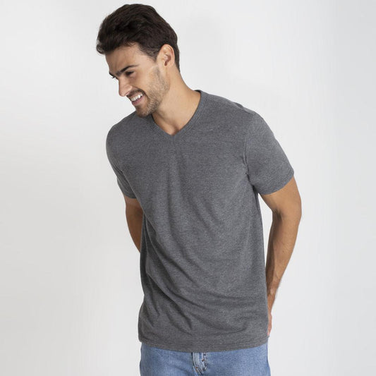 Camiseta Básica Gola V Masculina - Mescla Escuro