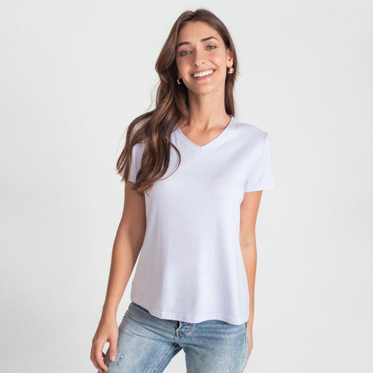 Camiseta Slim Gola V Feminina - Branco