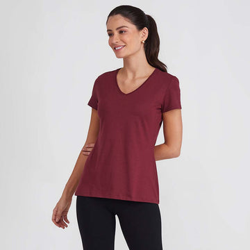 Camiseta Slim Gola V Feminina - Vermelho Vinho