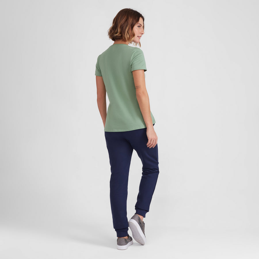 Camiseta Babylook Algodão Premium Gola V Feminina - Verde Jade