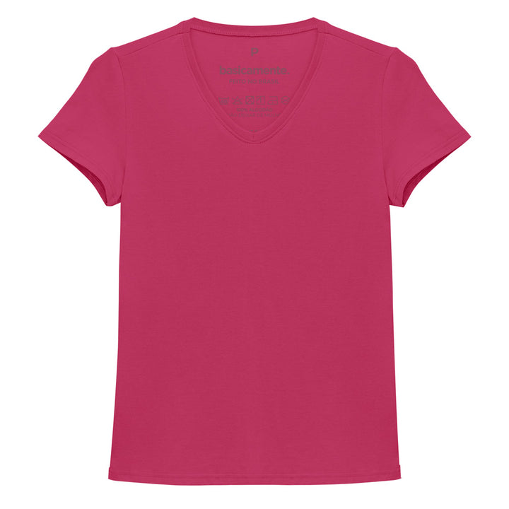 Camiseta Slim Gola V Feminina - Pink