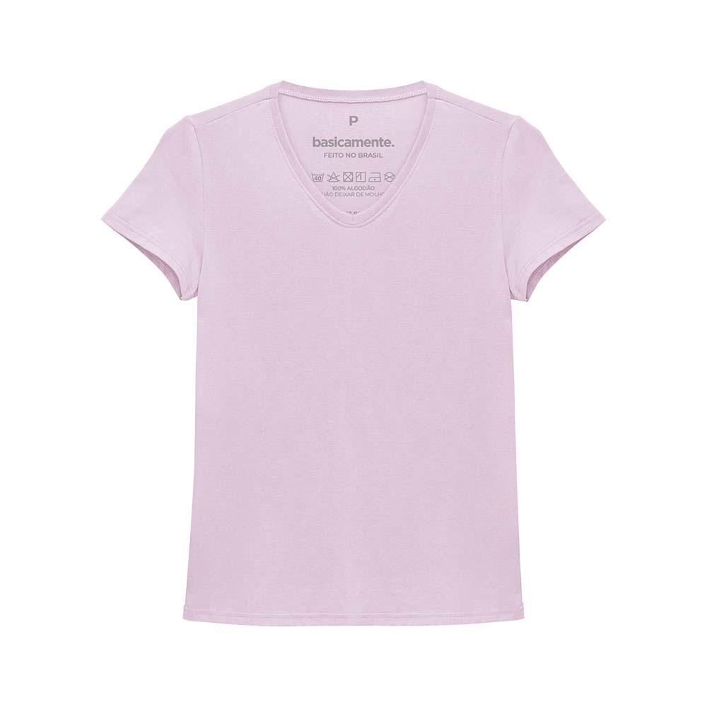 Camiseta Babylook Algodão Premium Gola V Feminina - Lilás Lavanda