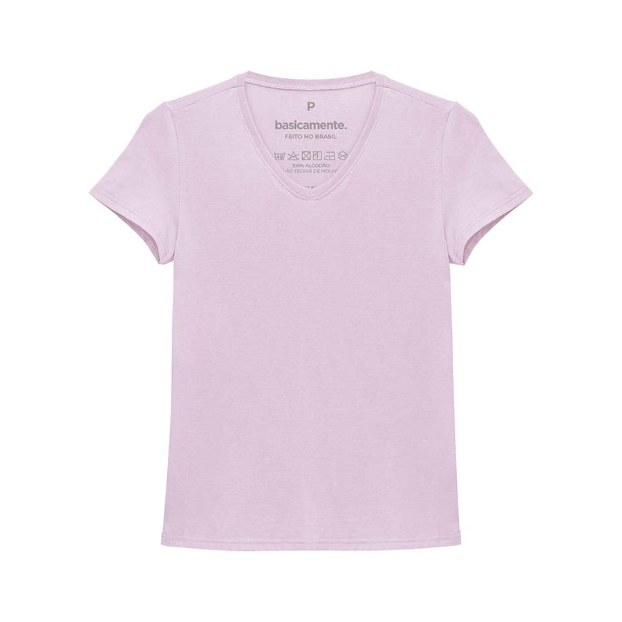 Camiseta Babylook Algodão Premium Gola V Feminina - Lilás Lavanda